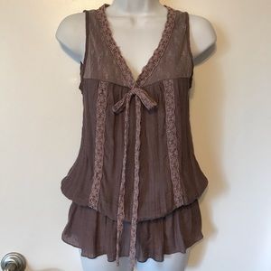 dusty lavender tank top with gathered waist